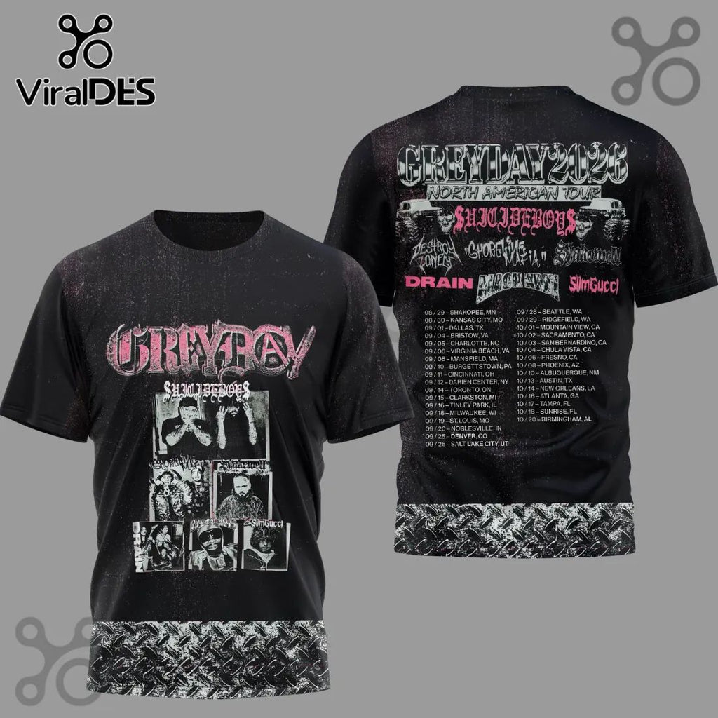 Greyday 2023 $uicideboy$ North American Tour Concert Band Merch Black T-Shirt