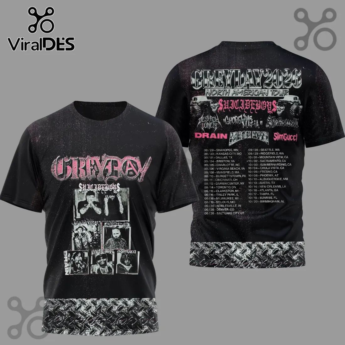 Greyday 2023 $uicideboy$ North American Tour Concert Band Merch Black T-Shirt