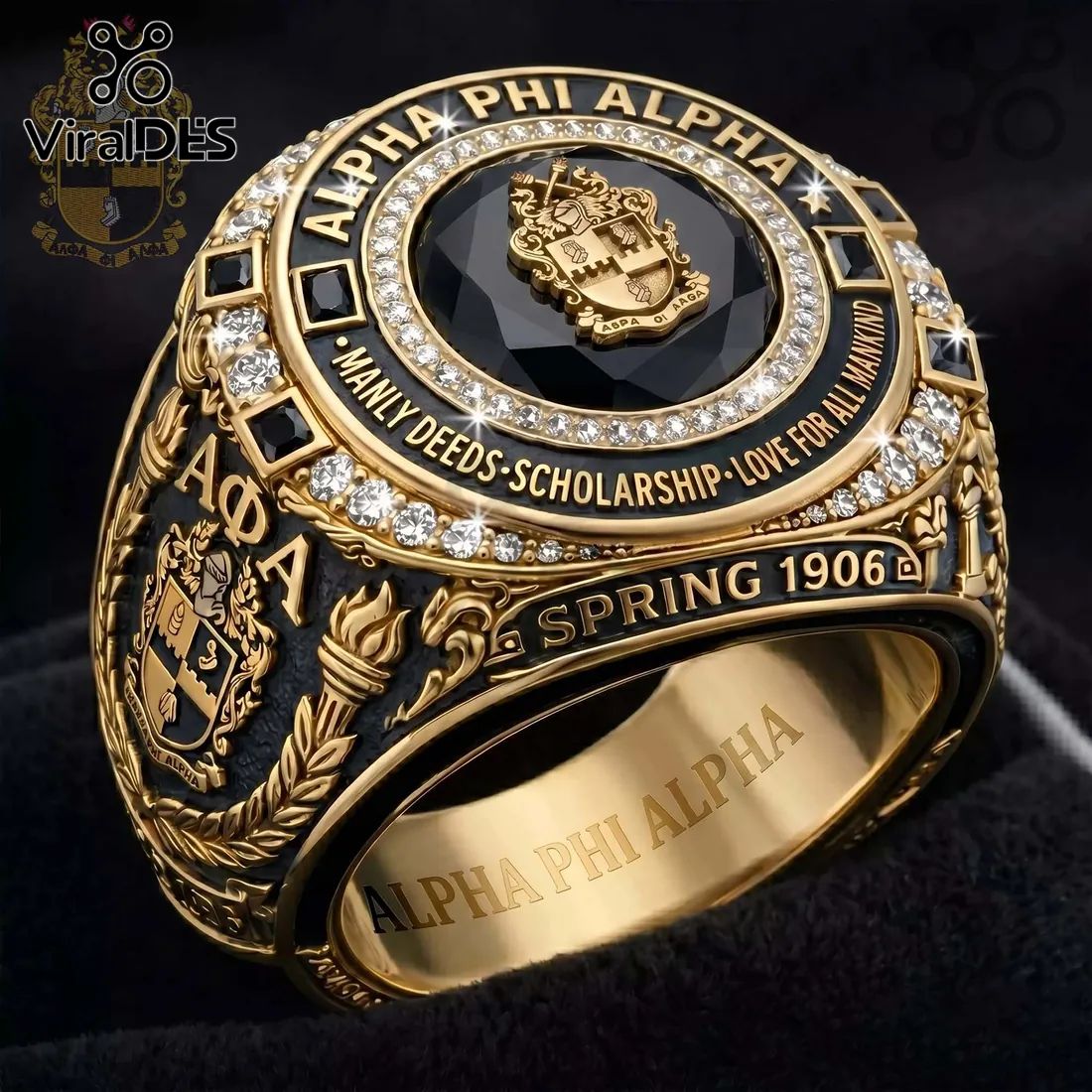 Alpha Phi Alpha 1906 Founders Gold Black Ring