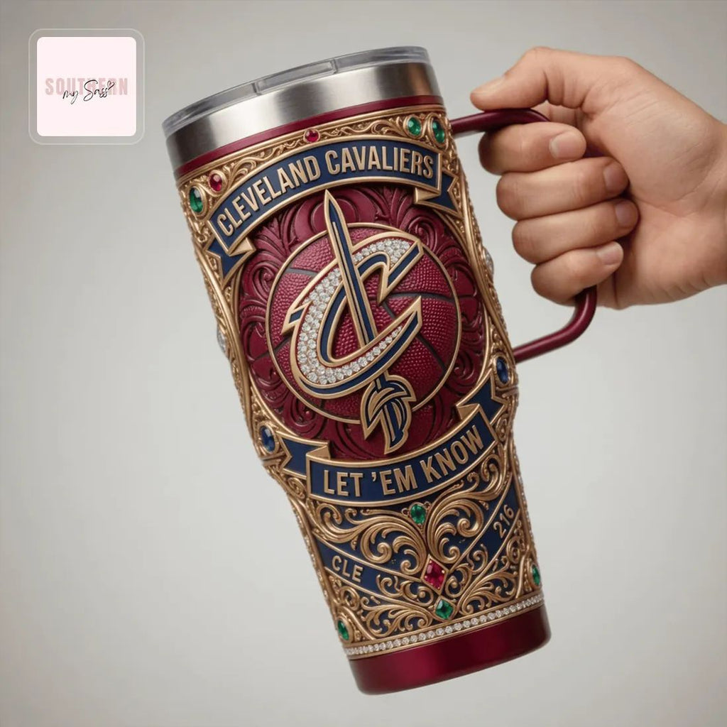 Cleveland Cavaliers NBA Luxury Ornate 40oz Tumbler With Handle
