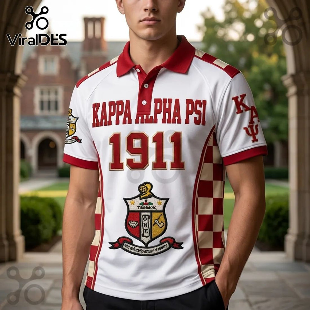 Kappa Alpha Psi Fraternity 1911 Crest Crimson White Polo Shirt