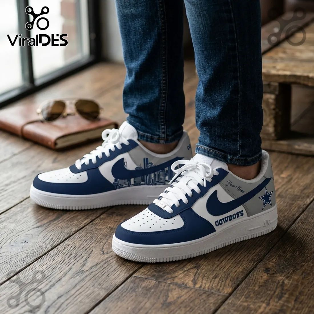 Dallas Cowboys Navy Blue Skyline Air Force 1 Sneakers