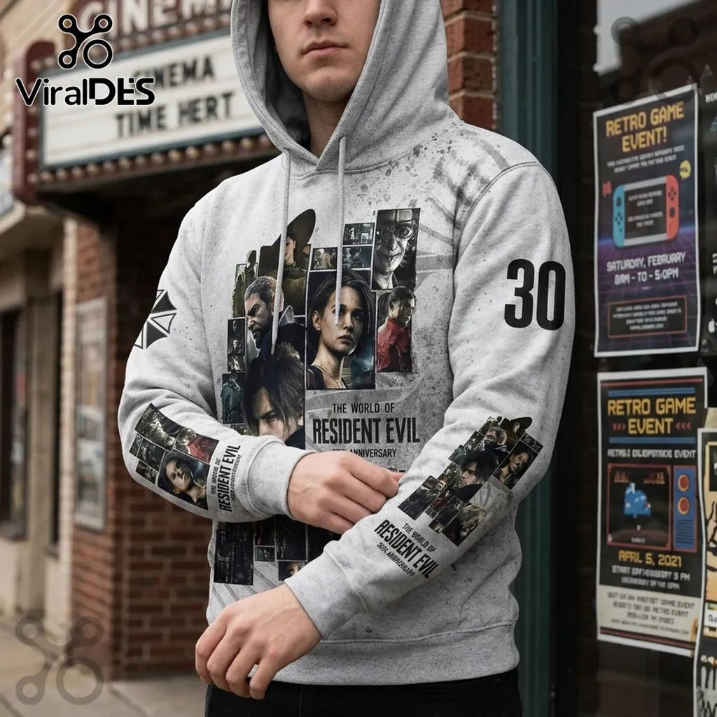 Resident Evil 30th Anniversary Art Gray Pullover Hoodie