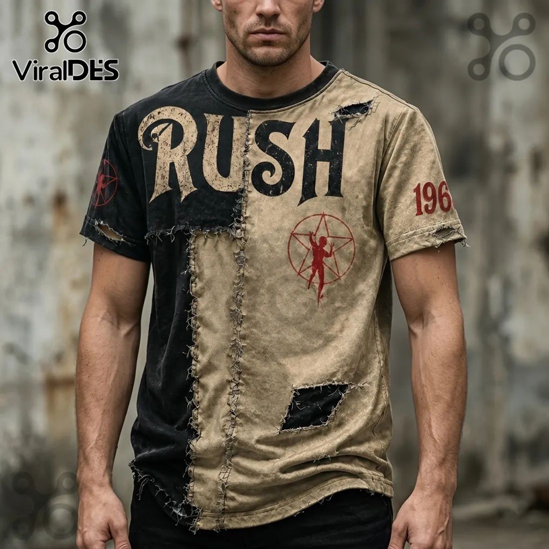 Rush Band 1968 Vintage Two-Tone Distressed T-Shirt