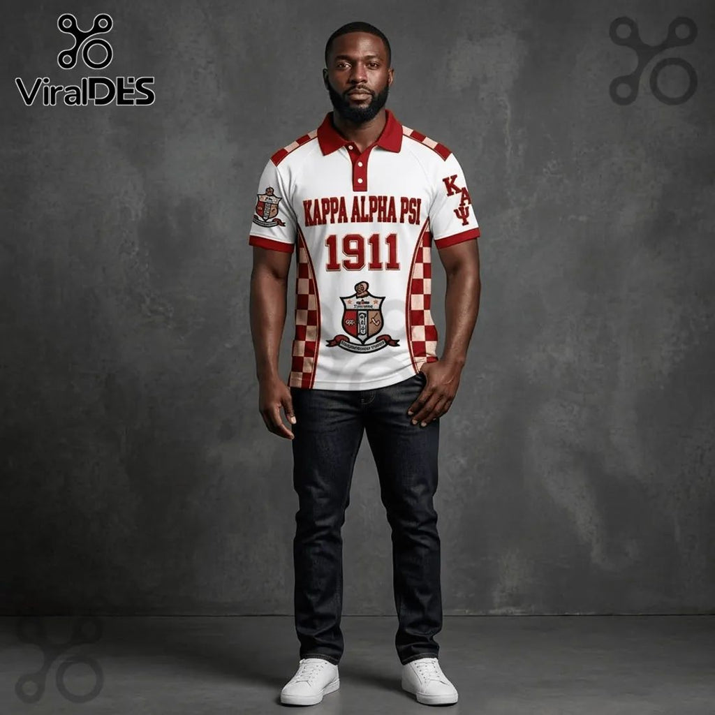 Kappa Alpha Psi Fraternity 1911 Crest Crimson White Polo Shirt