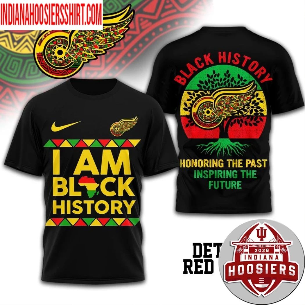 Detroit Red Wings 2026 NHL Black History Map And Logo Two Sided Shirt