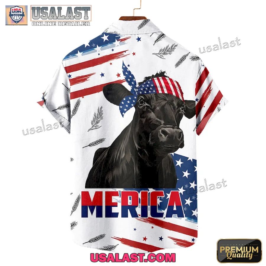 Merica American Flag Cattle Aloha Hawaiian Shirt