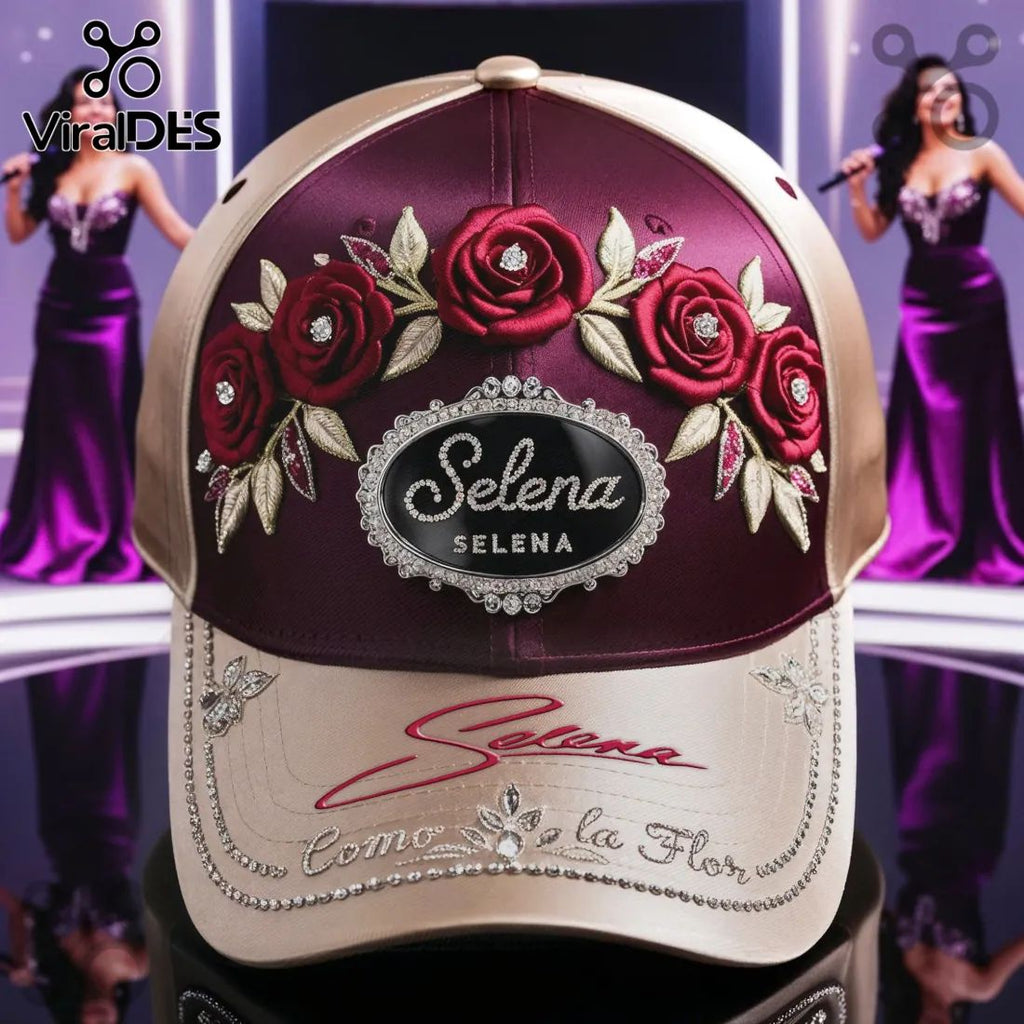 Selena Como la Flor Embroidered Roses Rhinestone Tribute Baseball Cap