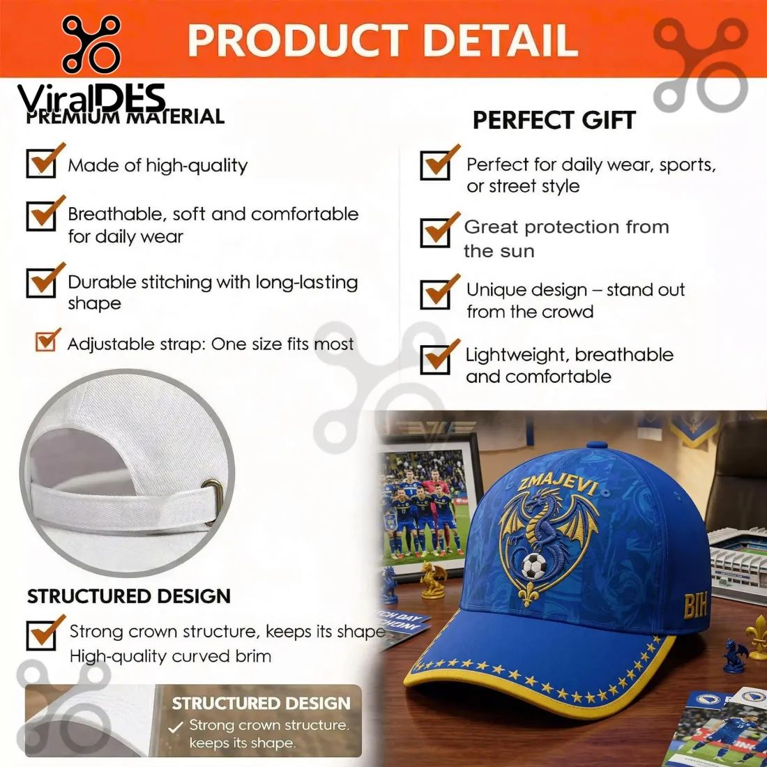 Bosnia Herzegovina Zmajevi Football Dragon Embroidered Premium Baseball Cap