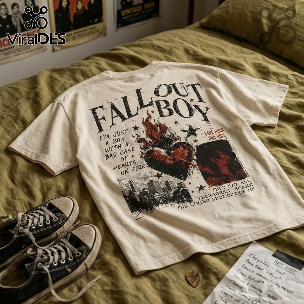 Fall Out Boy Hearts On Fire Off-White T-Shirt