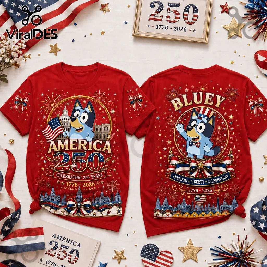 Bluey x America 250 Patriotic USA 1776-2026 Anniversary T-Shirt