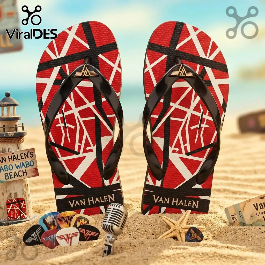 Van Halen Eddie EVH Frankenstein Guitar Stripes Summer Flip-flops