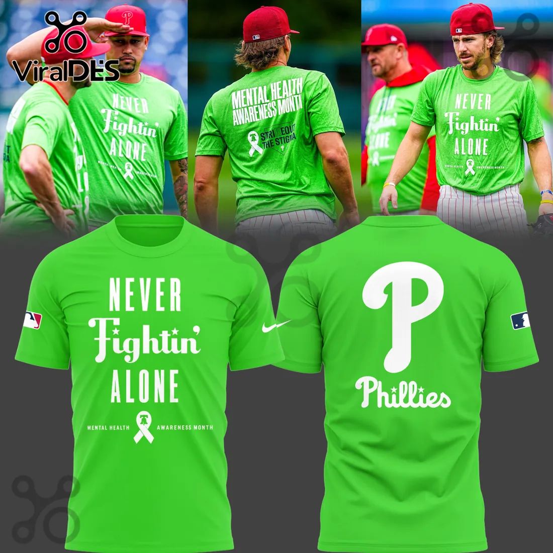 Philadelphia Phillies Mental Health Awareness Month Green Hoodie