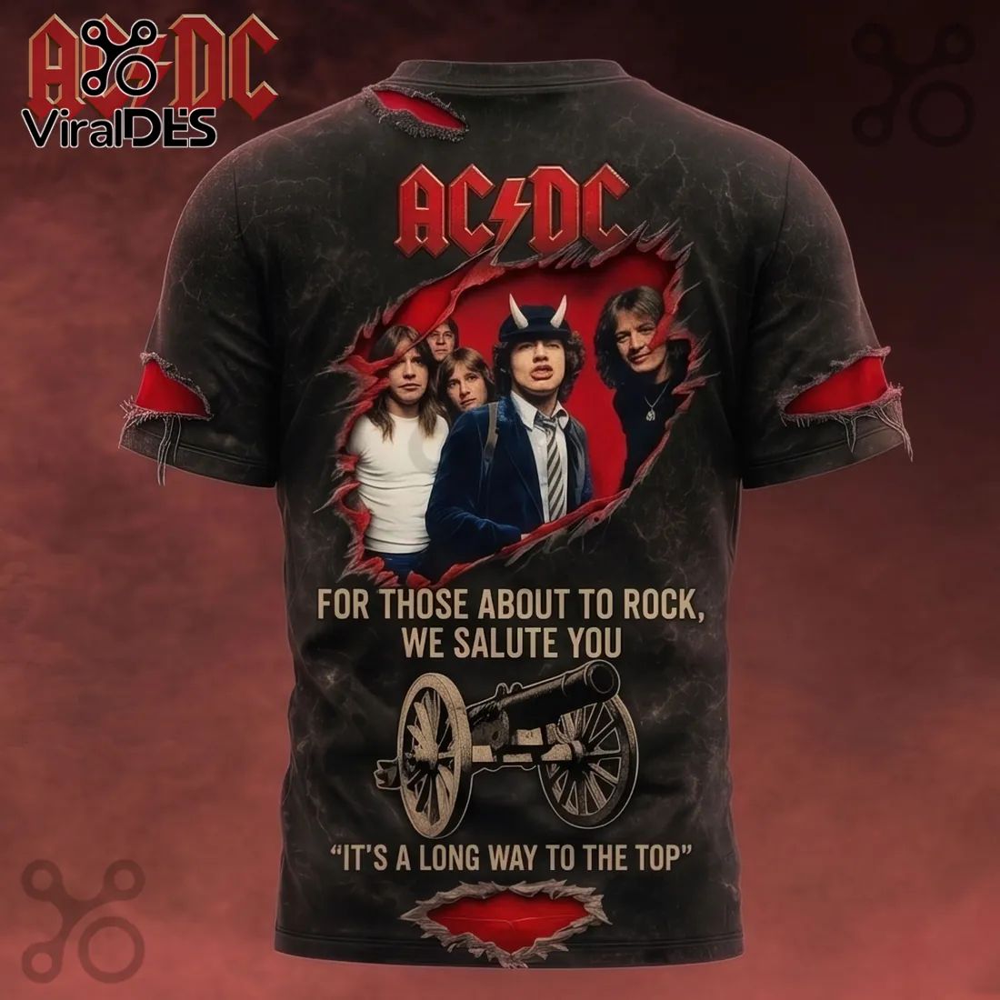 AC/DC Band For Those About To Rock Cannon Distressed Crewneck Shirt