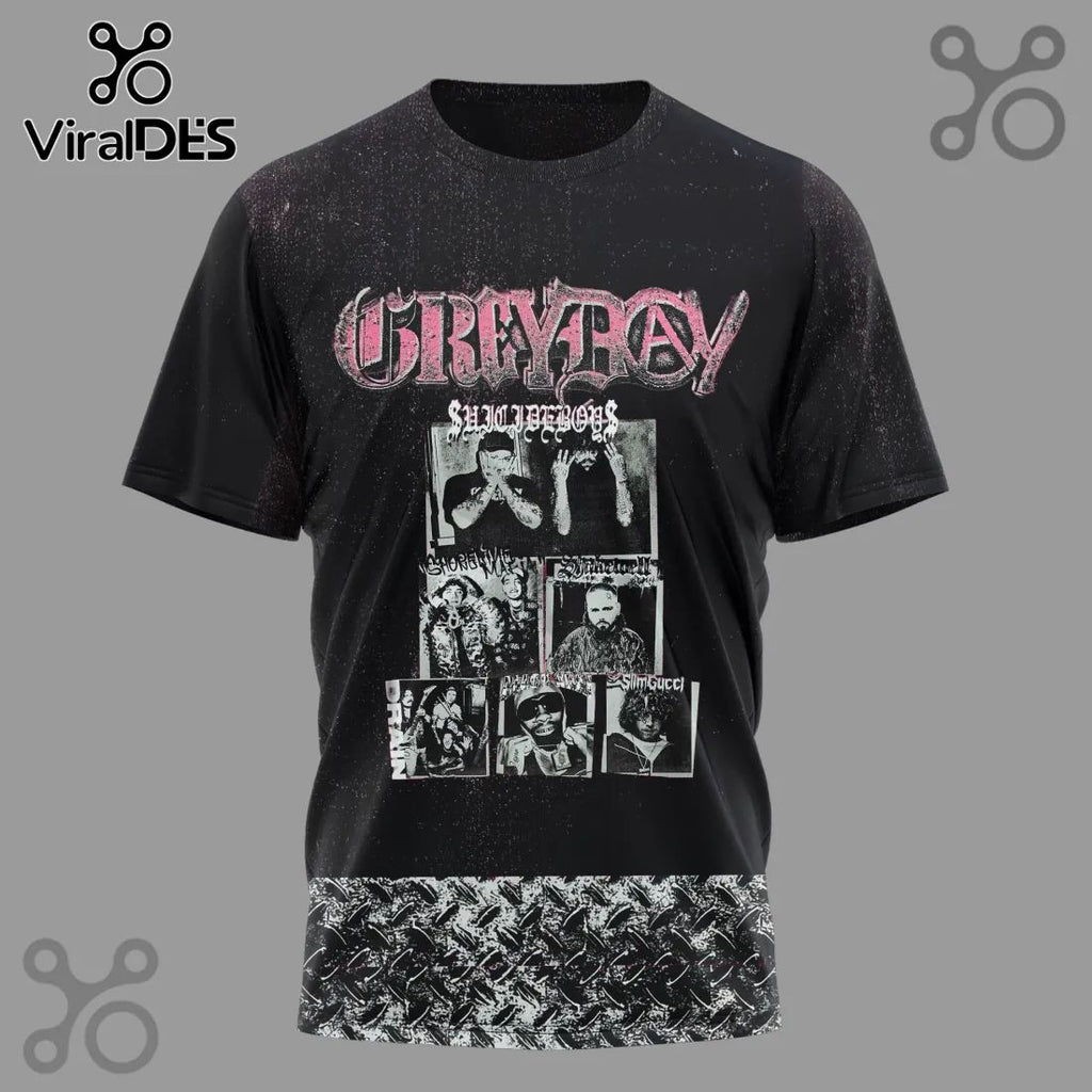 Greyday 2023 $uicideboy$ North American Tour Concert Band Merch Black T-Shirt