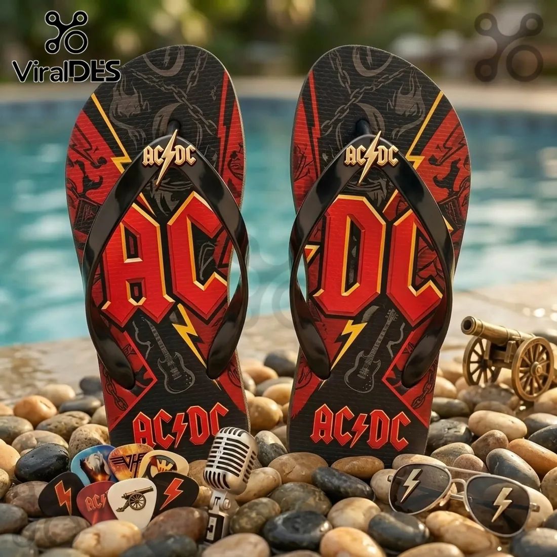 AC/DC Classic Rock Band Black & Red Lightning Summer Beach Flip-flops