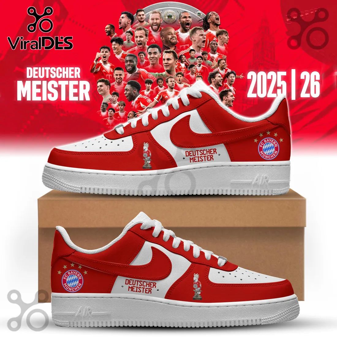 Bayern Munich Red White Custom Championship Air Force 1 Shoes