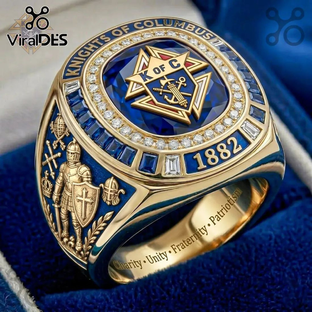 Knights of Columbus 1882 Founding Gold Blue Stone Ring