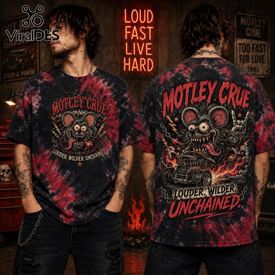 Motley Crue Louder Wilder Unchained Tie Dye T-Shirt