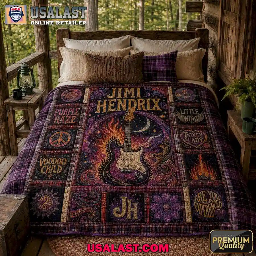 Jimi Hendrix Guitar Purple Haze Vintage Quilt Blanket