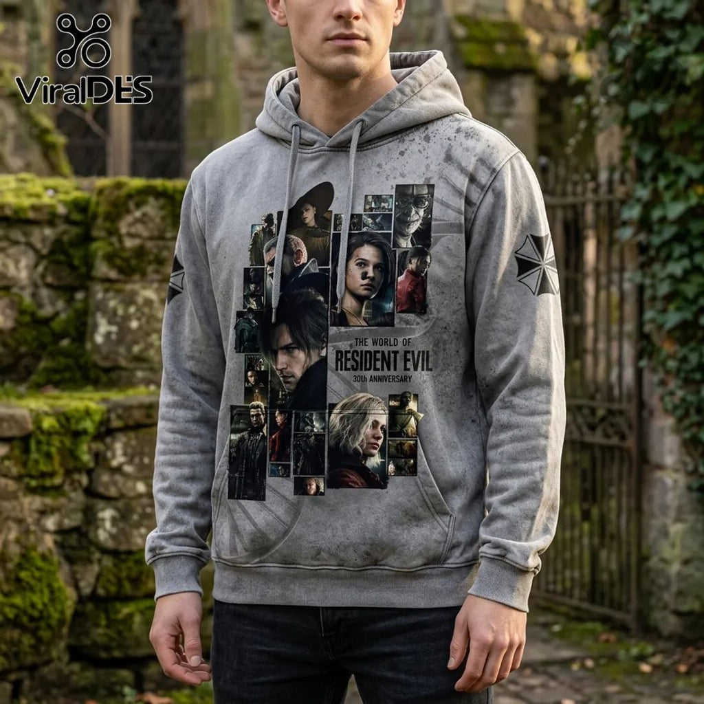 Resident Evil 30th Anniversary Art Gray Pullover Hoodie