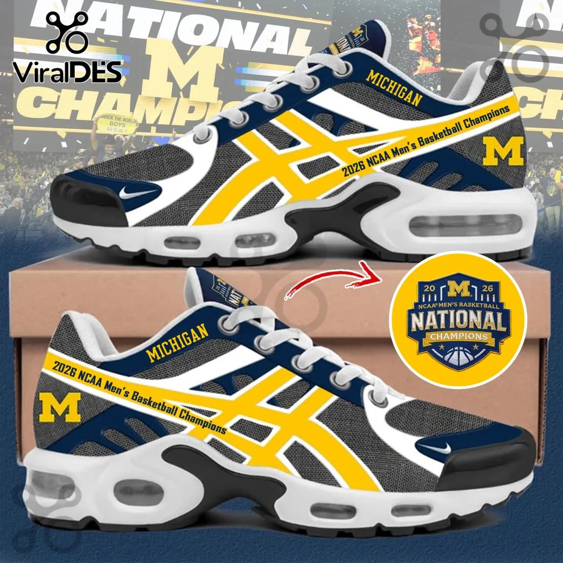 University of Michigan 2026 Basketball Champions Air Max Running Sneakers