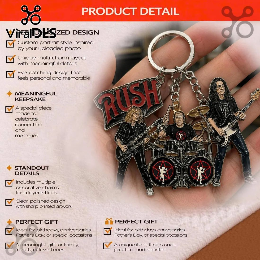 Rush Band Members Enamel Metal Collectible Keychain