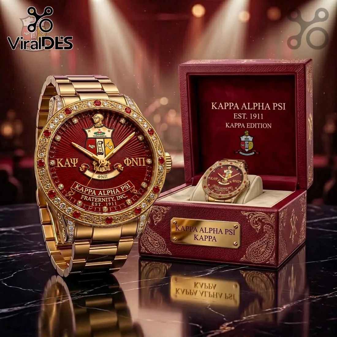 Kappa Alpha Psi Fraternity Gold Tone Crimson Dial Men Watch