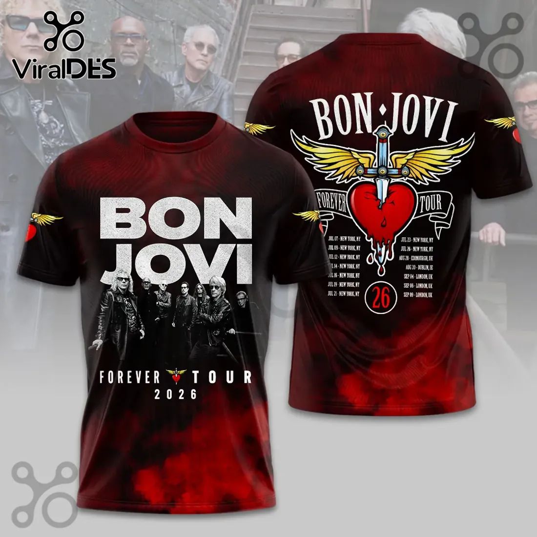 Bon Jovi Forever Tour 2026 Red Tie-Dye Hoodie