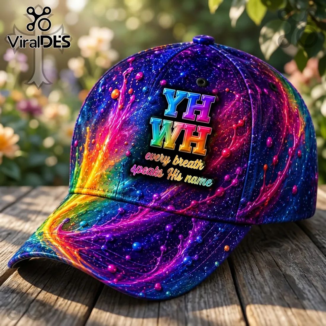 YHWH Religious Cosmic Galaxy Pattern Vibrant Baseball Cap