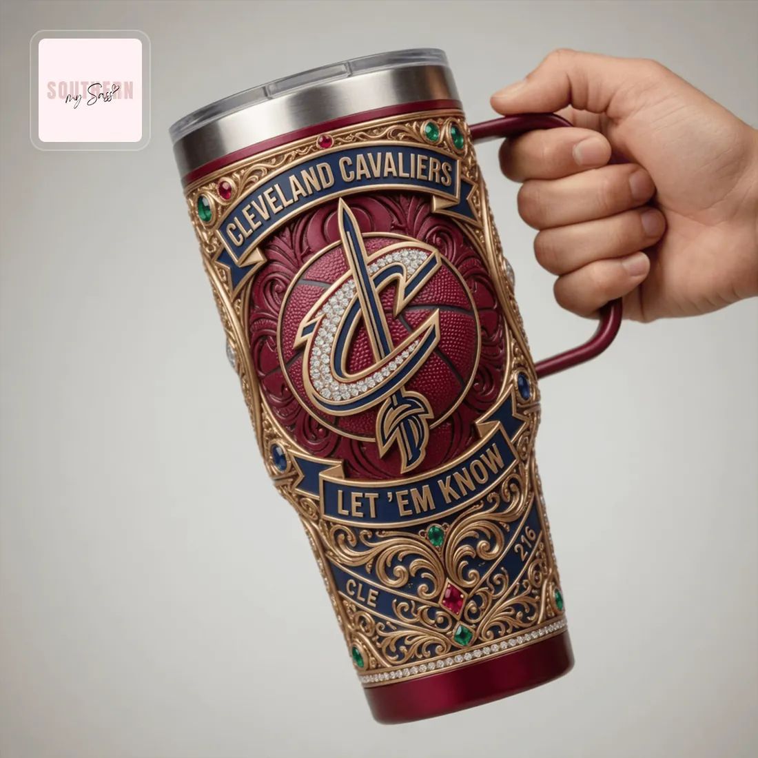 Cleveland Cavaliers NBA Luxury Ornate 40oz Tumbler With Handle