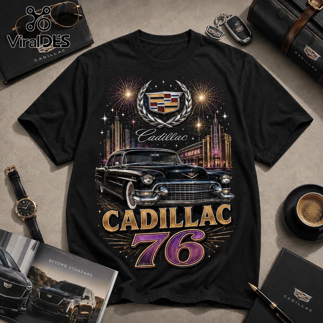 Cadillac 76 Years Anniversary Edition Black T-Shirt