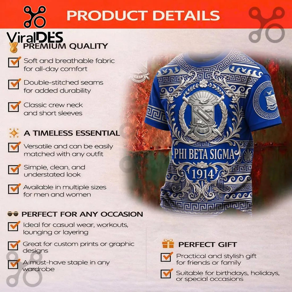 Phi Beta Sigma 1914 Fraternity Crest Royal Blue Shirt