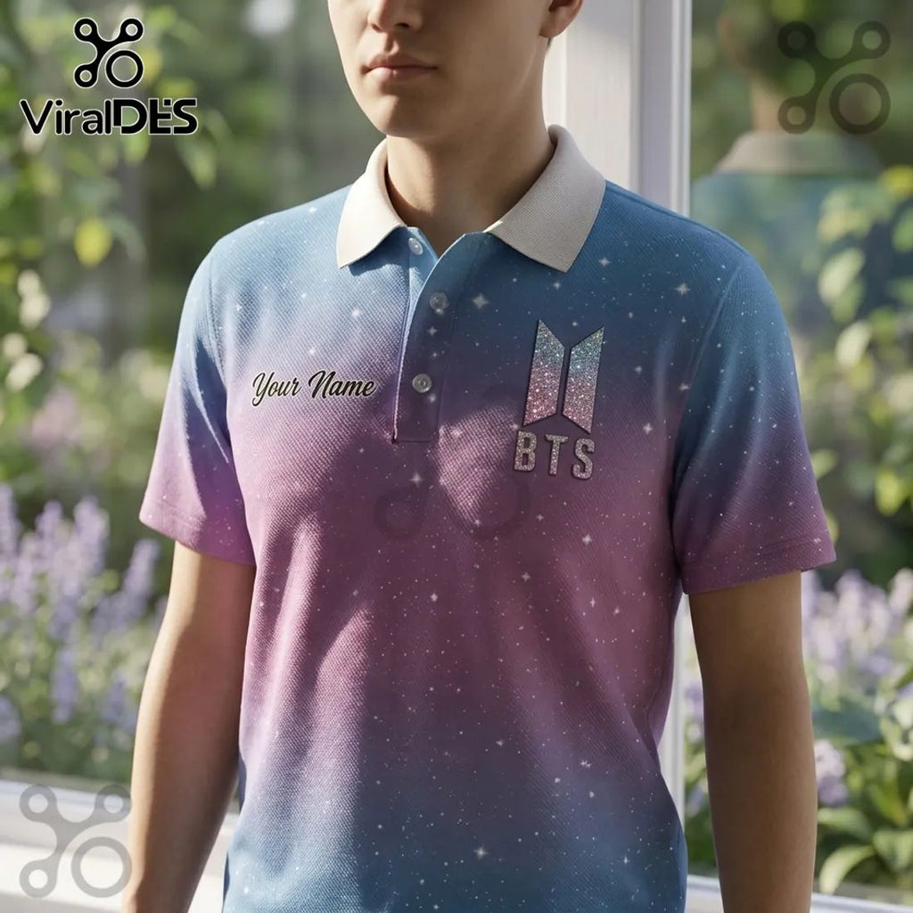 BTS Gradient Galaxy Custom Name Polo Shirt