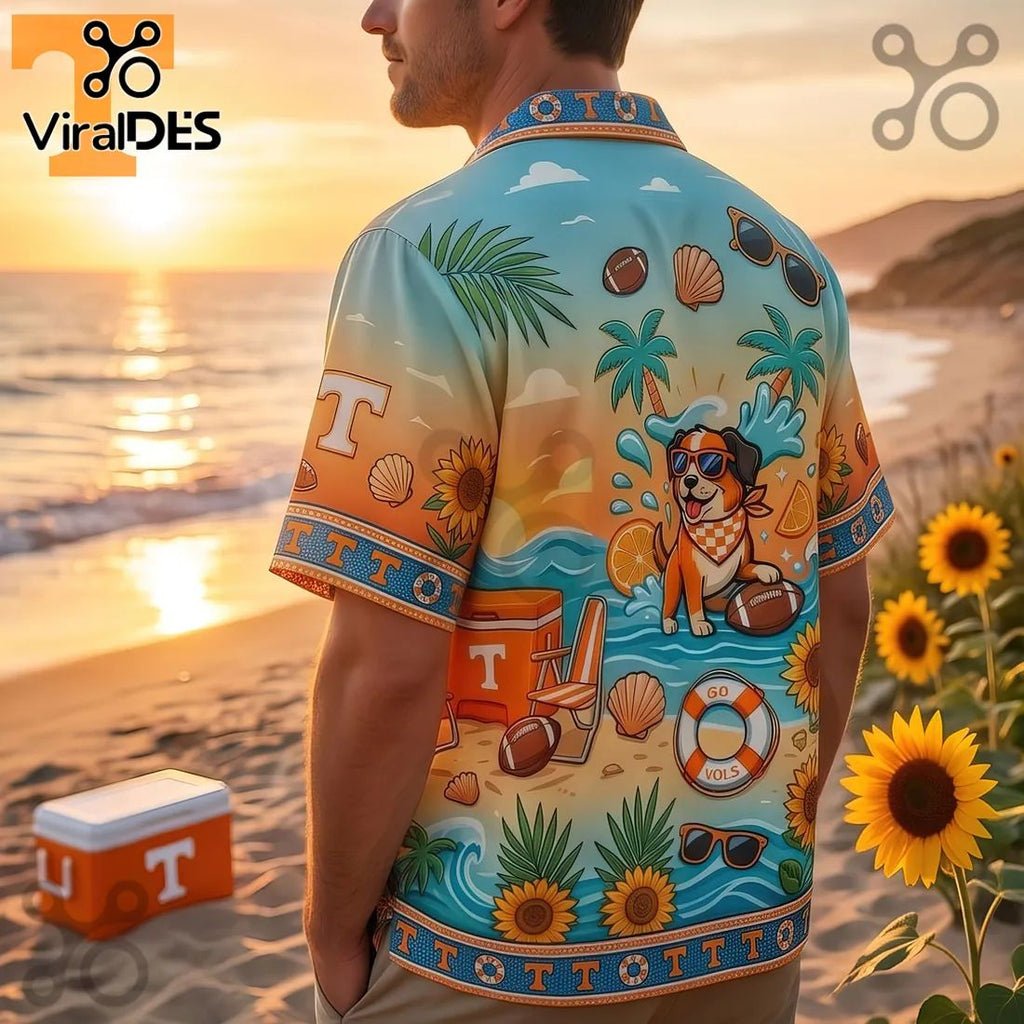 Tennessee Volunteers Big Orange Summer Splash Beach Dog Hawaiian Shirt