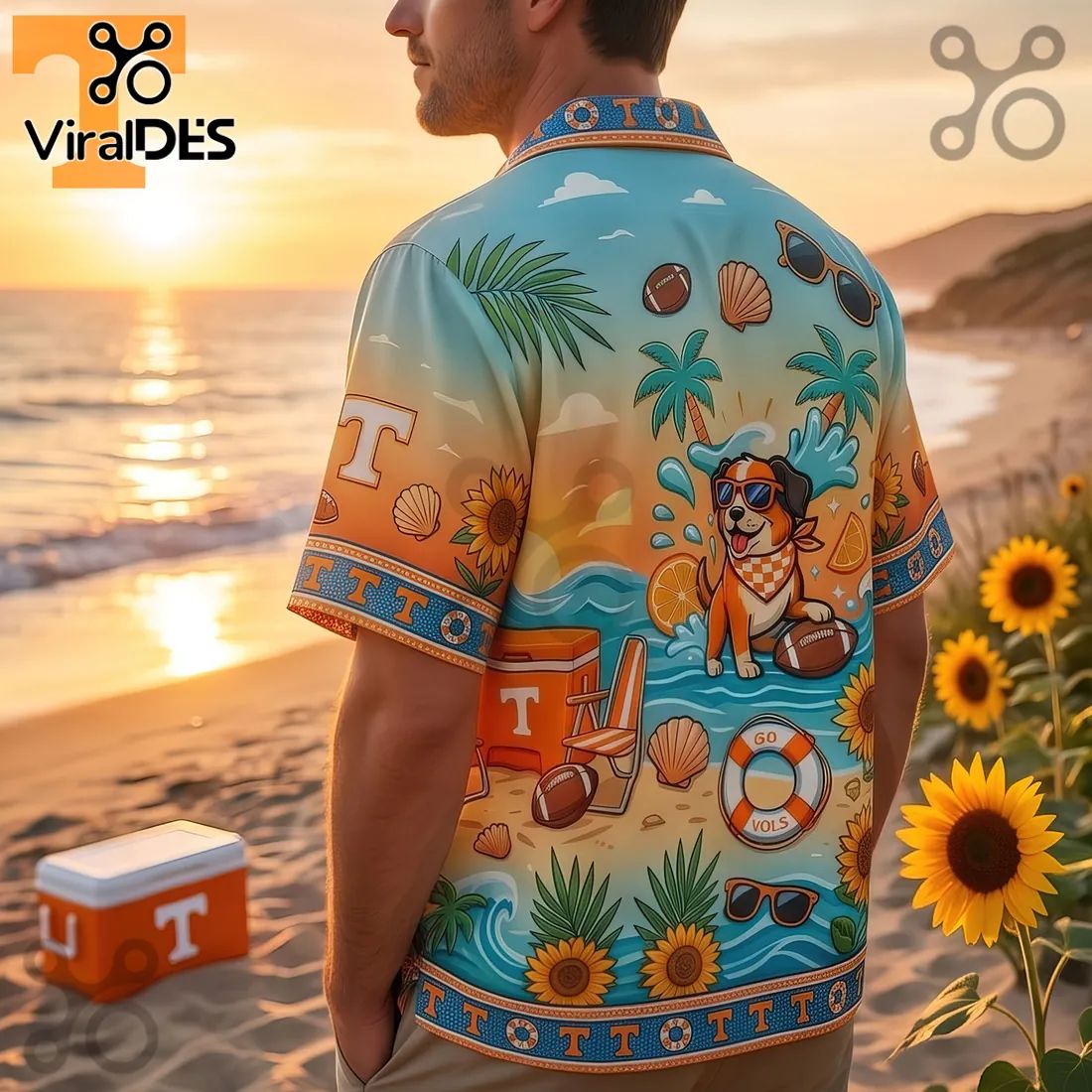Tennessee Volunteers Big Orange Summer Splash Beach Dog Hawaiian Shirt