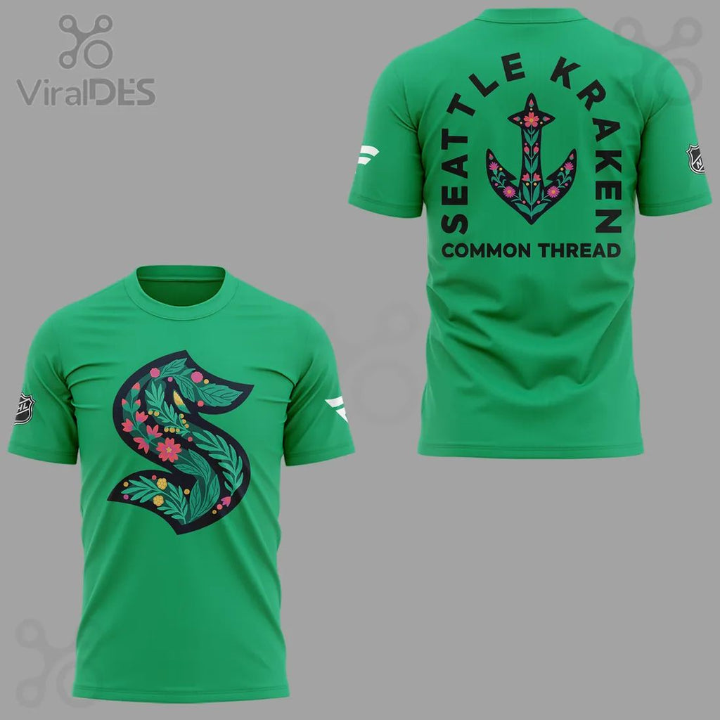 Seattle Kraken Green Night Floral “S” Logo Limited Edition T-Shirt