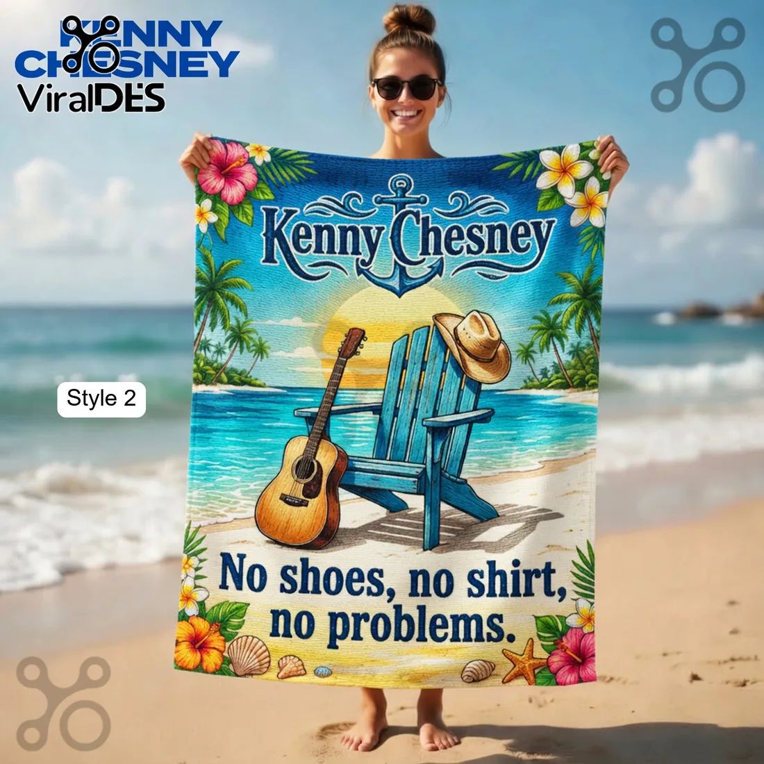 Kenny Chesney No Shoes Nation Skull Tropical Beach Towel