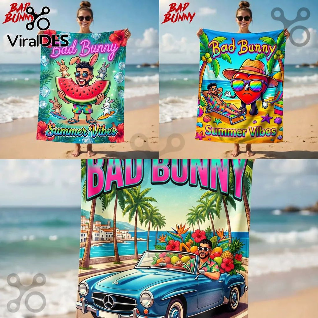 Bad Bunny Summer Vibes Tropical Beach Towel