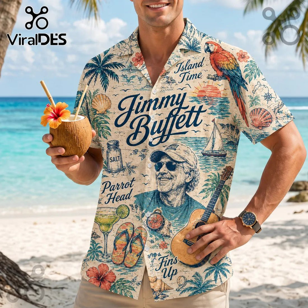 Jimmy Buffett Parrot Head Beach Theme Summer Hawaiian Shirt