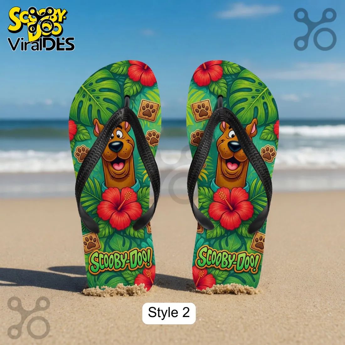 Scooby-Doo Surfing Sandwich Beach Wave Cartoon Beach Flip Flops
