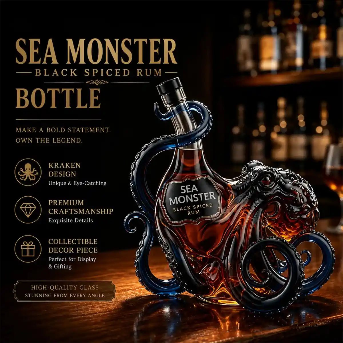 Sea Monster Black Spiced Rum Glass Bottle