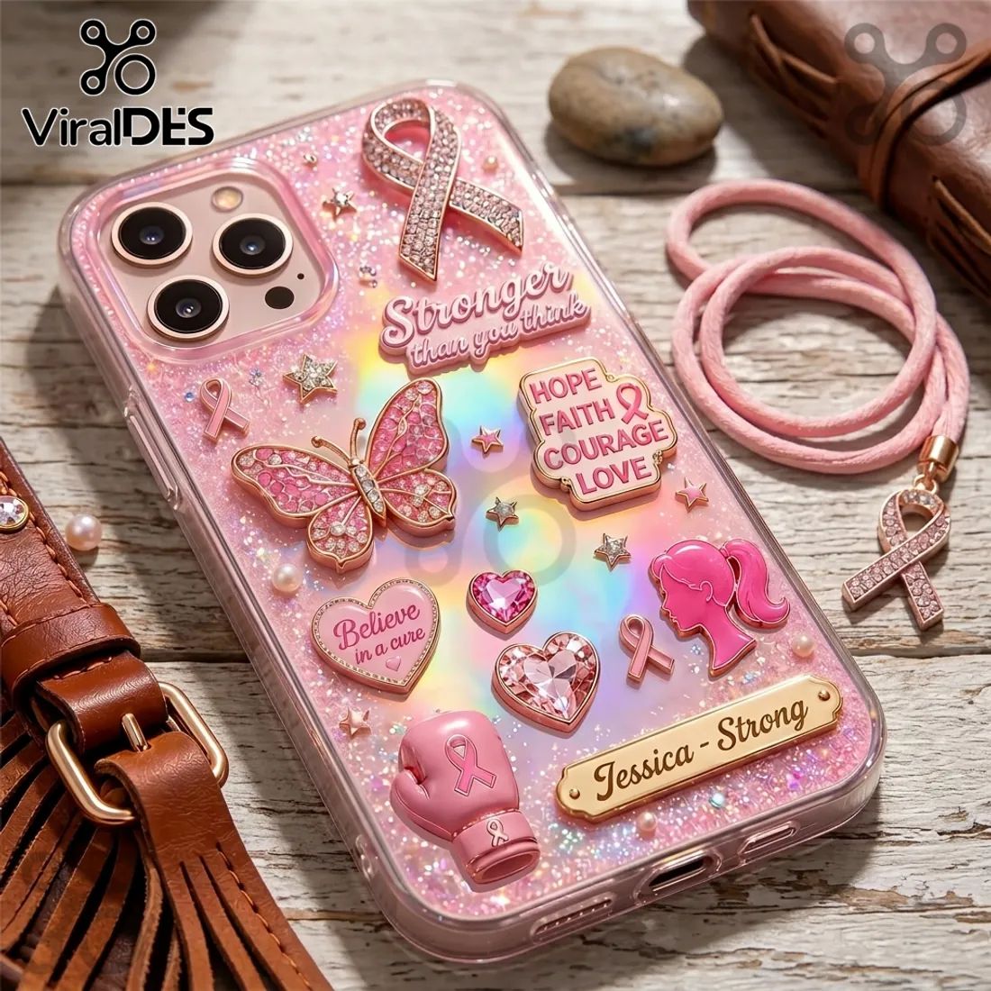 Breast Cancer Awareness Pink Ribbon Hope Courage Glitter Phone Case