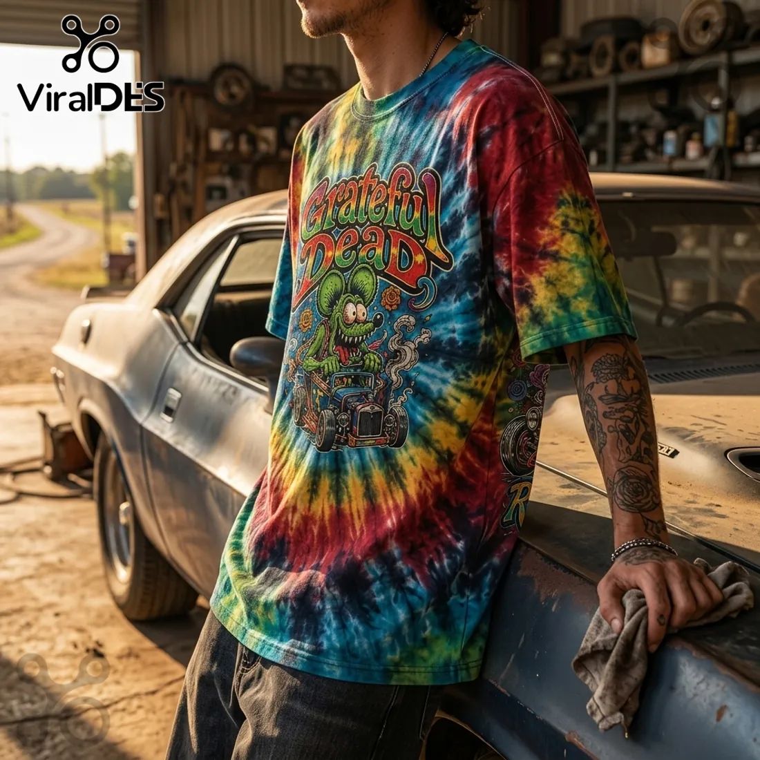 Grateful Dead Tie Dye Rat Hot Rod T-Shirt