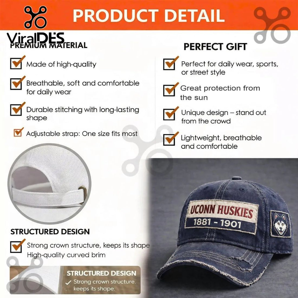 UConn Huskies Vintage 1881 Distressed Washed Denim Baseball Cap