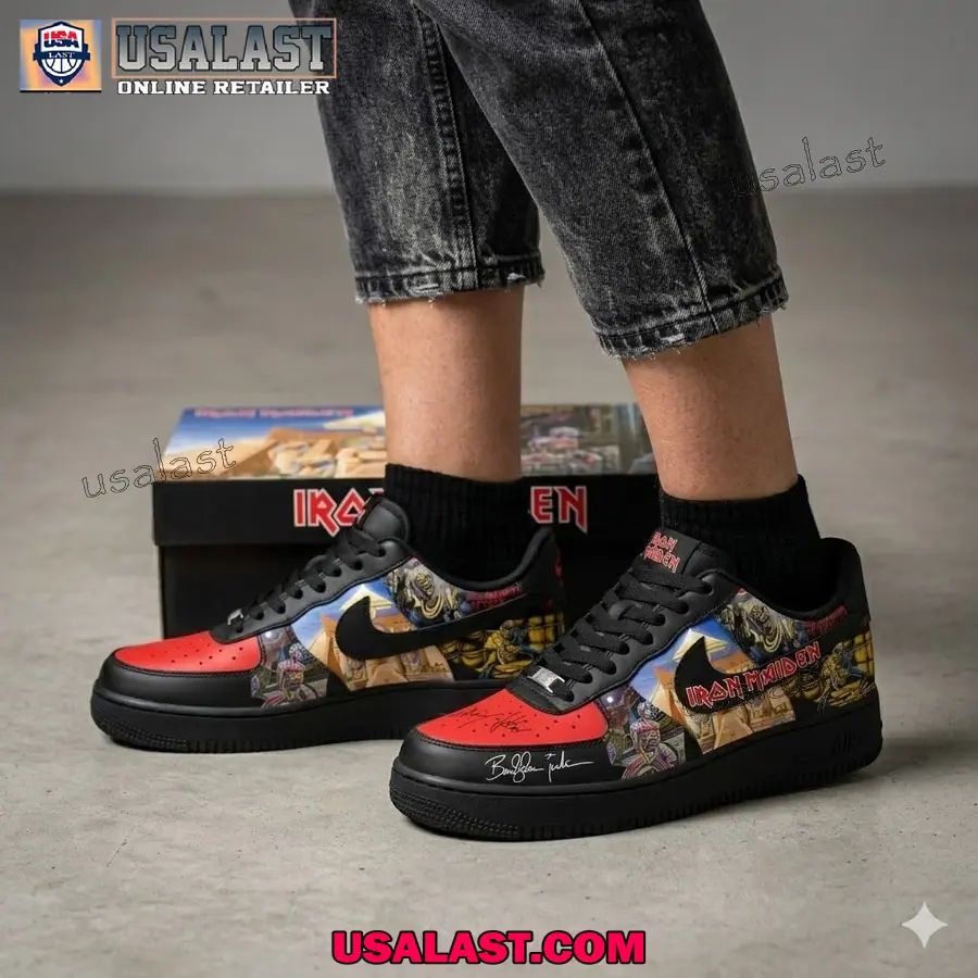 Iron Maiden Signatures Black Air Force 1 Sneakers Shoes