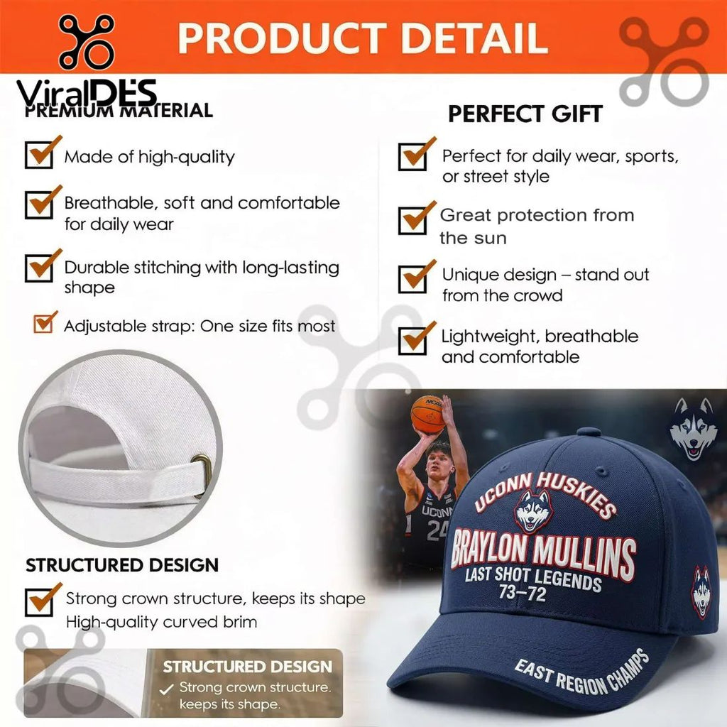 Braylon Mullins UConn Huskies East Region Champions Baseball Cap