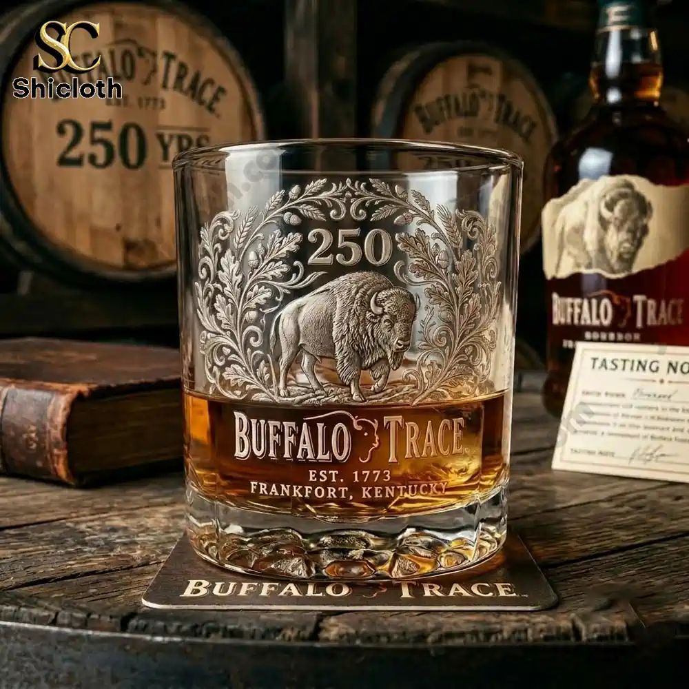 Bison Spirit Buffalo Trace 250 Anniversary Bottle And Glass Set