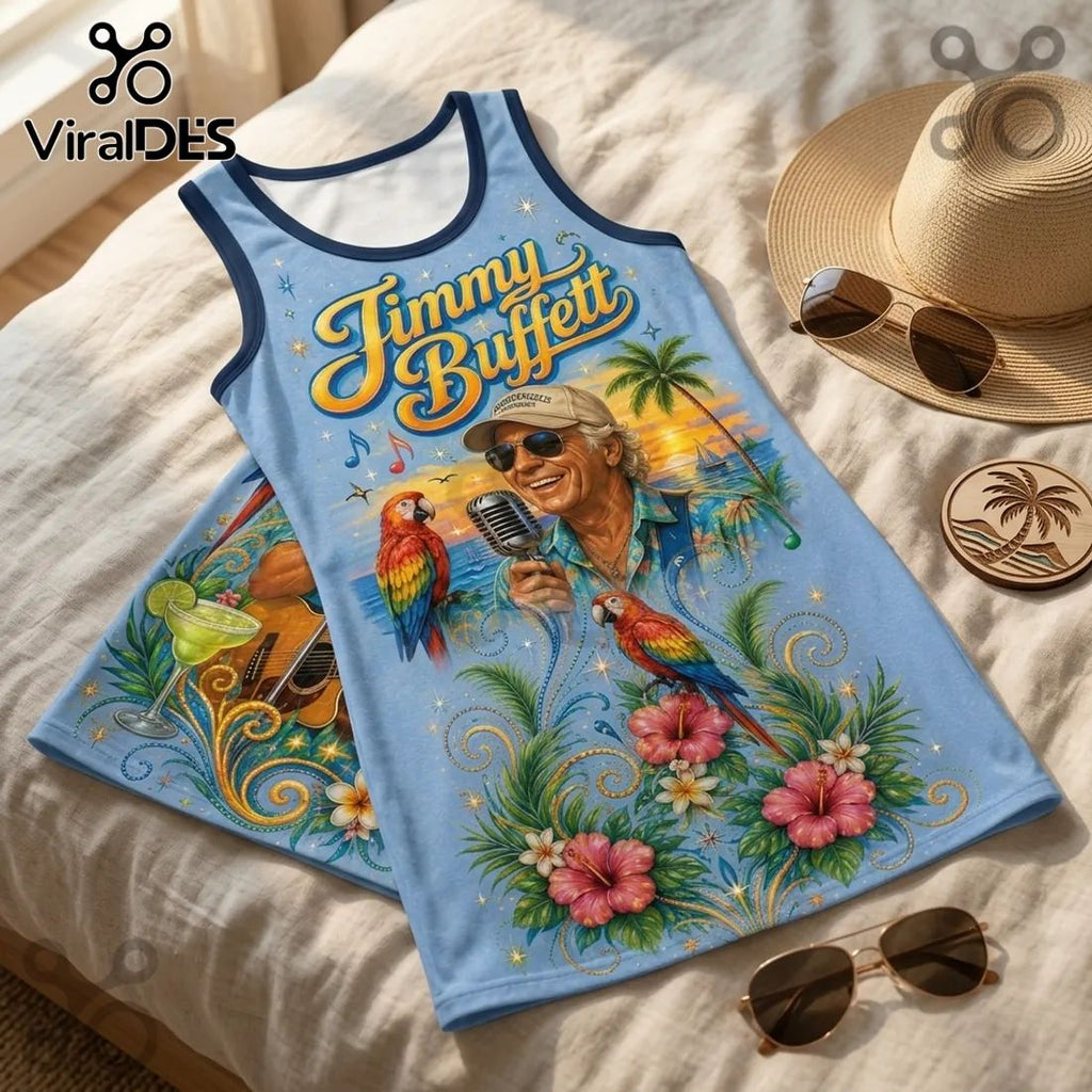 Jimmy Buffett Tropical Pattern Sleeveless Dress