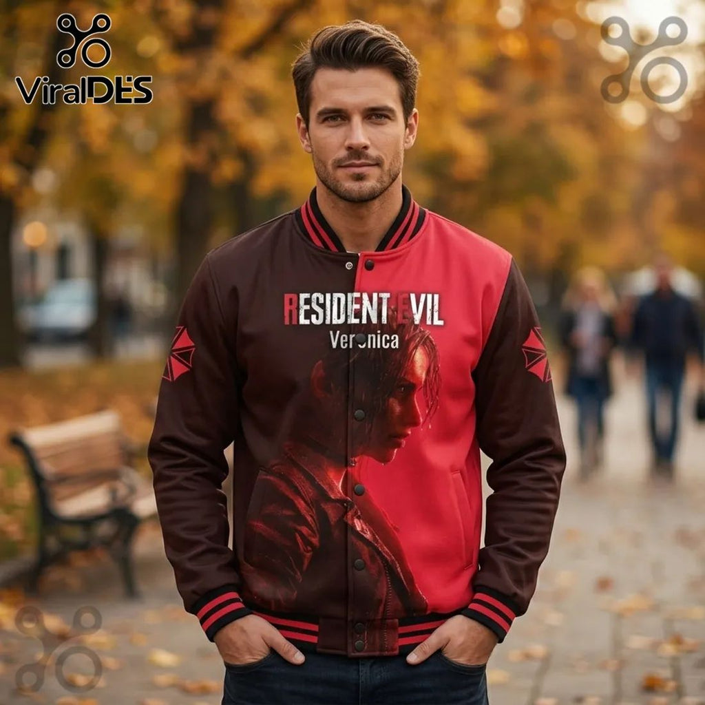 Resident Evil Code Veronica Claire Redfield Red and Black Baseball Varsity Jacket